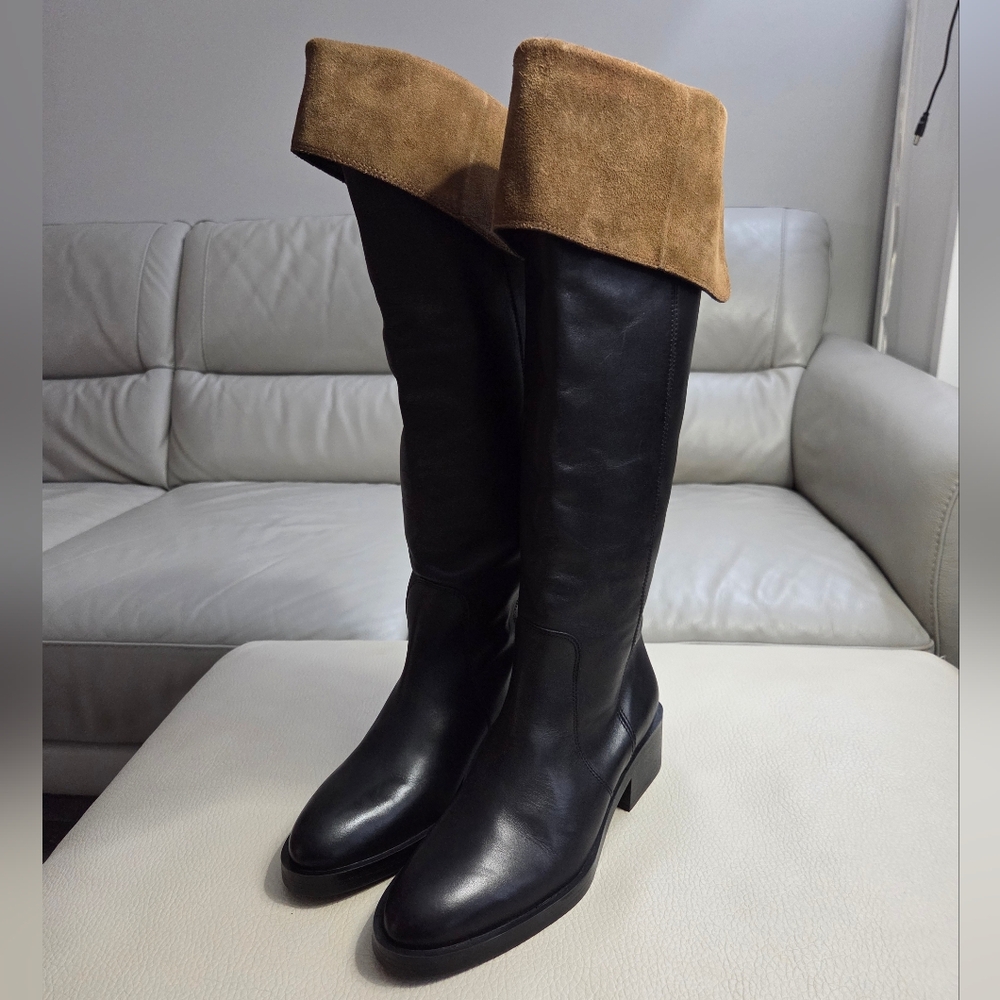 NWT - Zara Women's Leather Knee High Boots With Foldable Shaft - EU 38/US 7.5